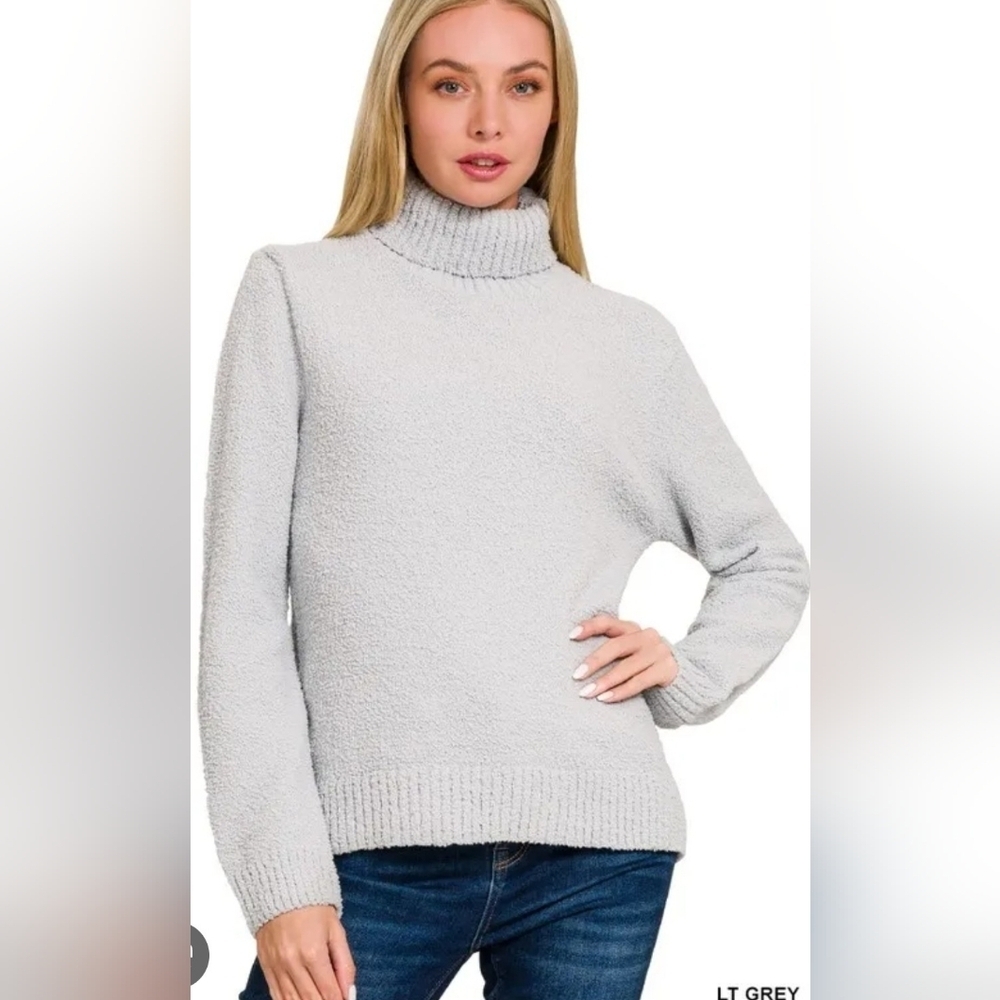 Zenana New In Bag Popcorn Gray Turtleneck Sweater Large PTP 23